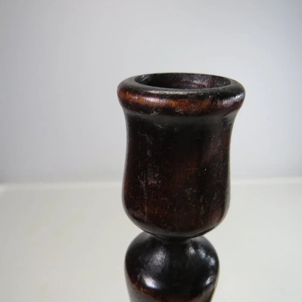 Dark Real Wood Candlesticks Vintage 9